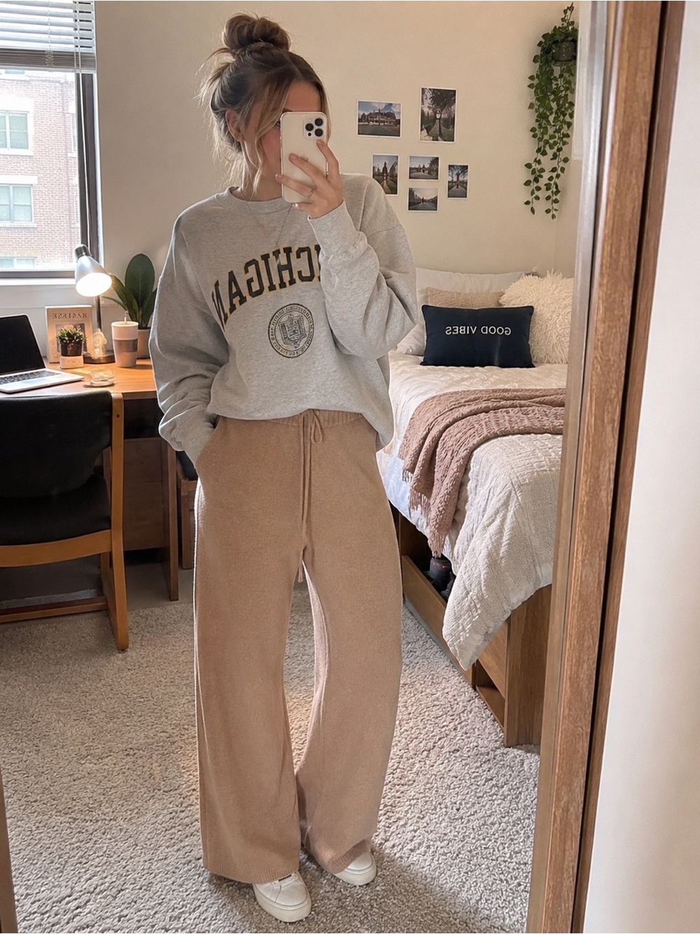 Time and Tru Knit Sweater Pants XL (16-18) Camel Tan Wide Leg Lounge Pants NWT